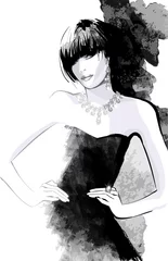 Papier Peint photo autocollant Art Studio Femme en robe noire