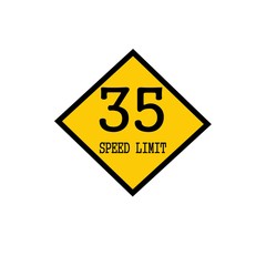 Speed limit 35 black stamp text on background yellow