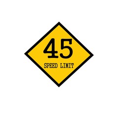 Speed limit 45 black stamp text on background yellow