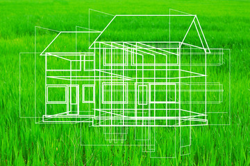 New house project on nature background, close up