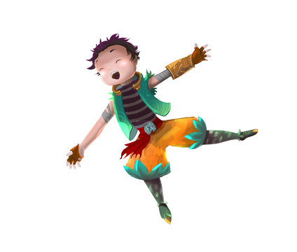 Illustration: The Excited Adventure Boy. Fantastic Realistic Cartoon Style. Character Leading Role Design.