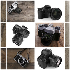 Collage of photo cameras