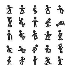 Set of Skateboard Boy  , Human pictogram Icons
