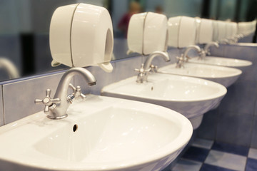 Fresh restroom area in public comfort zone empty