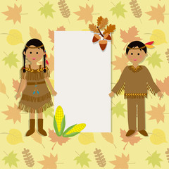 Happy Thanks giving with red indian costume children vector. ill