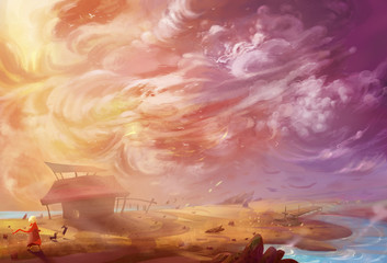 Illustration: The Flying Turtle - One Story of the "Song of the Sea" Series. Removed the Turtle and the raider in case you need the scene - Scene Design - Fantasy Topic - Fantastic / Realistic Style