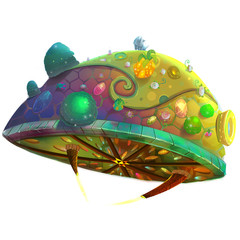 Illustration: The Story Ship in a white background - in case you need it. It grows story apple and a fairy and her dog will take care of selling of them. - Realistic / Fantastic Style 