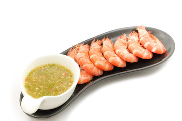 Shrimps with Seafood Sauce , Cooked, Boiled