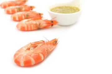 Shrimps with Seafood Sauce , Cooked, Boiled