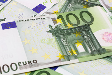 Money background - One hundred (100) euro bills banknotes