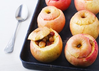 Baked apple with raisins