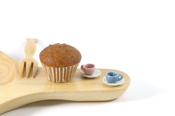 Banana cup cake on white background