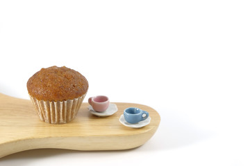 Banana cup cake on white background