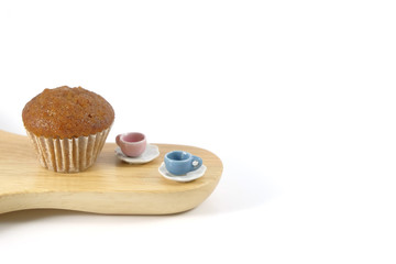 Banana cup cake on white background
