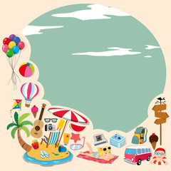 Obraz premium Border design with beach objects