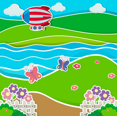 Balloon flying over the river