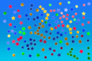 Fototapeta na wymiar étoiles multicolores sur fond bleu dégradé 