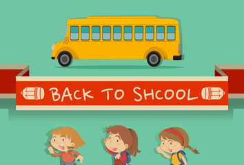 Back to school theme with students and bus