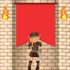 Female viking and red banner
