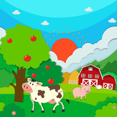 Obraz na płótnie Canvas Farm scene with animals and barn