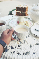 Carrot cake with hot tea