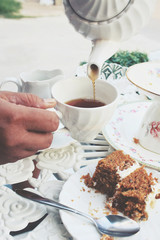 Carrot cake with hot tea