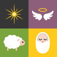 Vector jesus born icons set, flat design