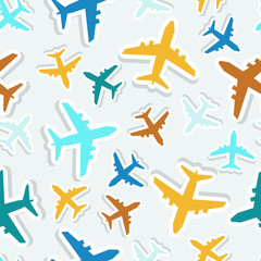 Seamless vector pattern with colorful airplanes.