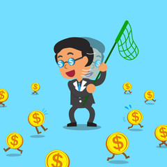 Cartoon businessman and money coins