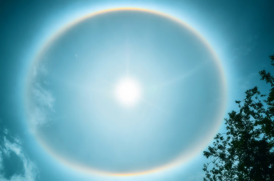 Circular Rainbow Around Sun with clouds