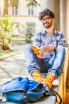 Male Student Reading at College, Italian Hipster