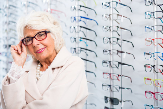 Senior woman in stylish eyeglasses