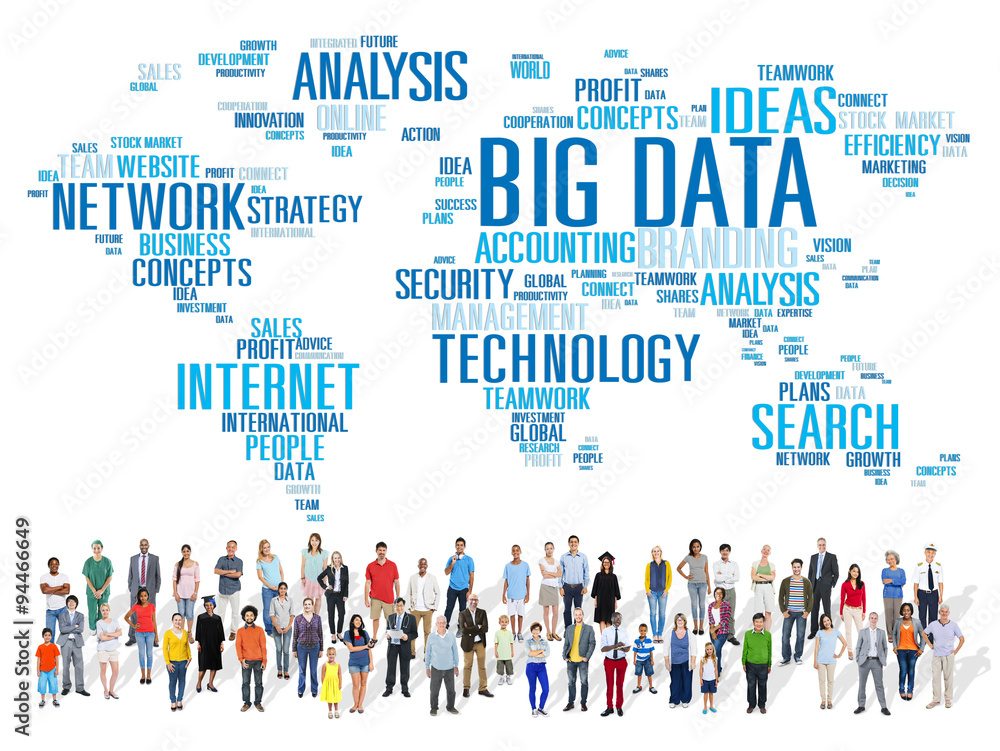 Poster big data storage information world map concept