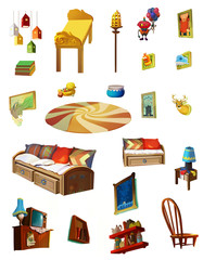 Illustrative Elements of Child Room with White Background. Fantastic Style.