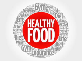 Healthy Food circle stamp word cloud, fitness, sport, health concept