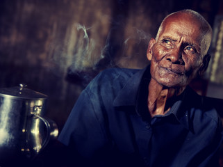Ola Tea House Man Solitude Wisdom Cambodian Concept