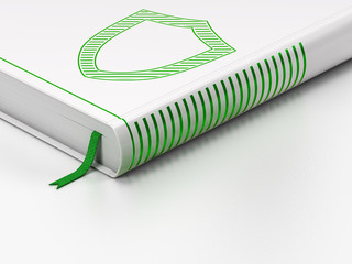 Security concept: closed book, Contoured Shield on white background