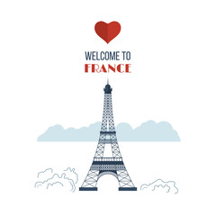 Fototapeta na wymiar Flat design Paris, France with Eiffel tower. 