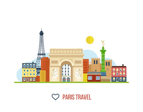  French Landmarks.. Eiffel tower, Notre Dame in Paris, France