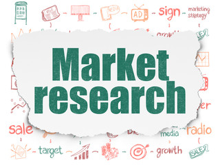 Obraz premium Advertising concept: Market Research on Torn Paper background