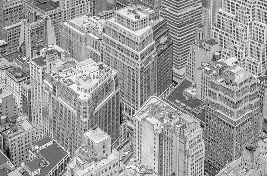 Fototapeta Black and white picture of highrise buildings, Manhattan, NYC.