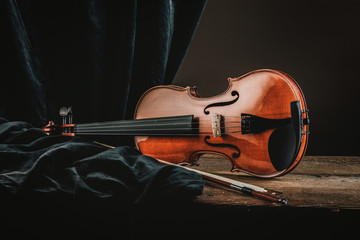 Violin on an old table still life