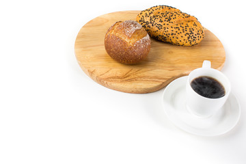 Hot coffee with bake bread for breakfast