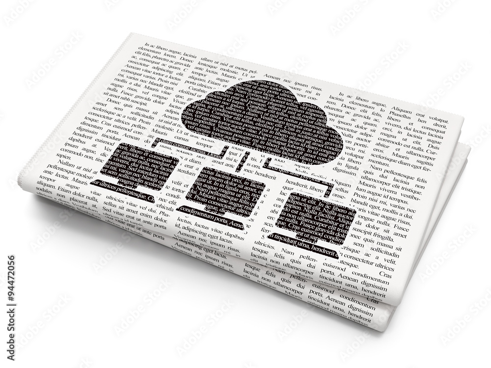 Poster cloud networking concept: cloud network on newspaper background