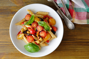 penne with roasted eggplant and tomato