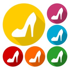 Women's shoe sign icons set with long shadow