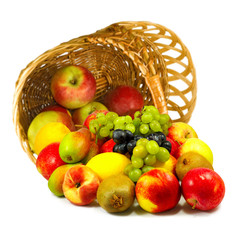 Isolated image of different fruits in a basket close up