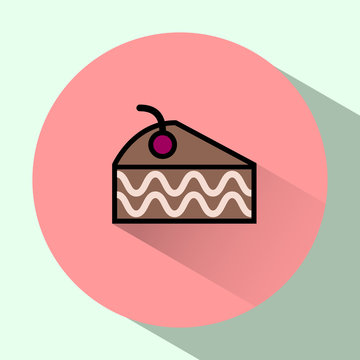 Cake Slice With Cherry On Top Colorful Icon.