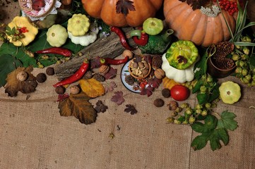 background autumn harvest/autumn background for scrapbooking; Still autumn harvest; 
autumn gifts of nature; bountiful harvest;
Autumn texture; bountiful harvest; festive table.