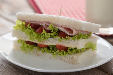 Ham and cheese sandwich. selective focus.